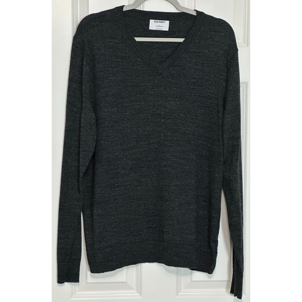 Old Navy V Neck Pullover Sweater Men's Size L Dark Heather Gray Long Sleeves - Picture 1 of 6